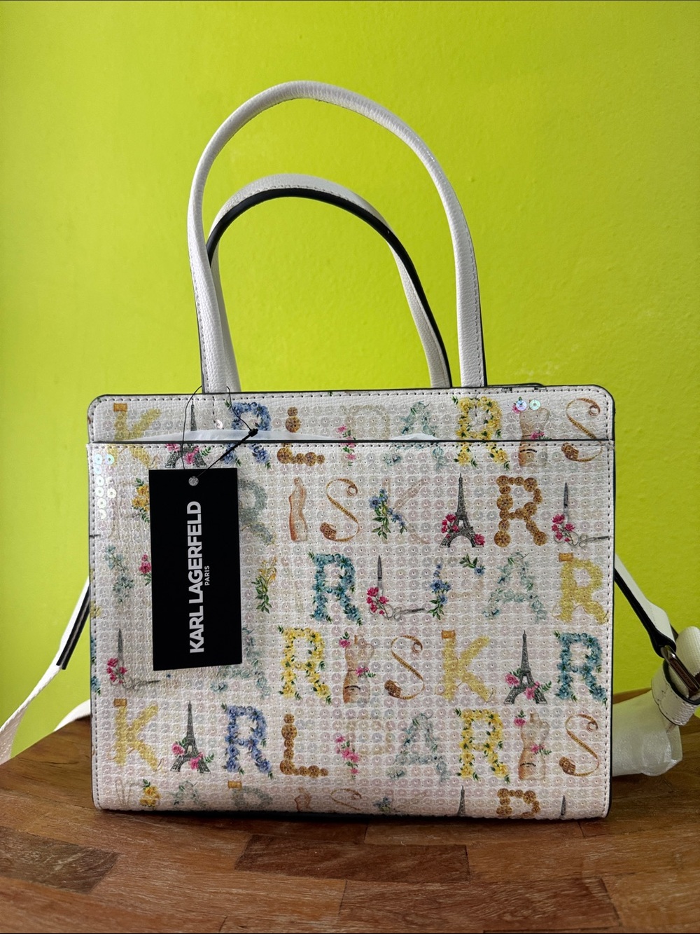 Karl Lagerfeld White Multicolor Logo-Print Tote